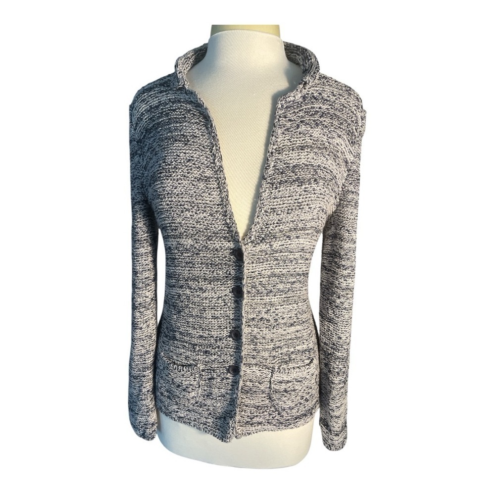 Amina Rubinacci Blue & White Knit Button-Up Cardigan | Italian Designer Sweater
